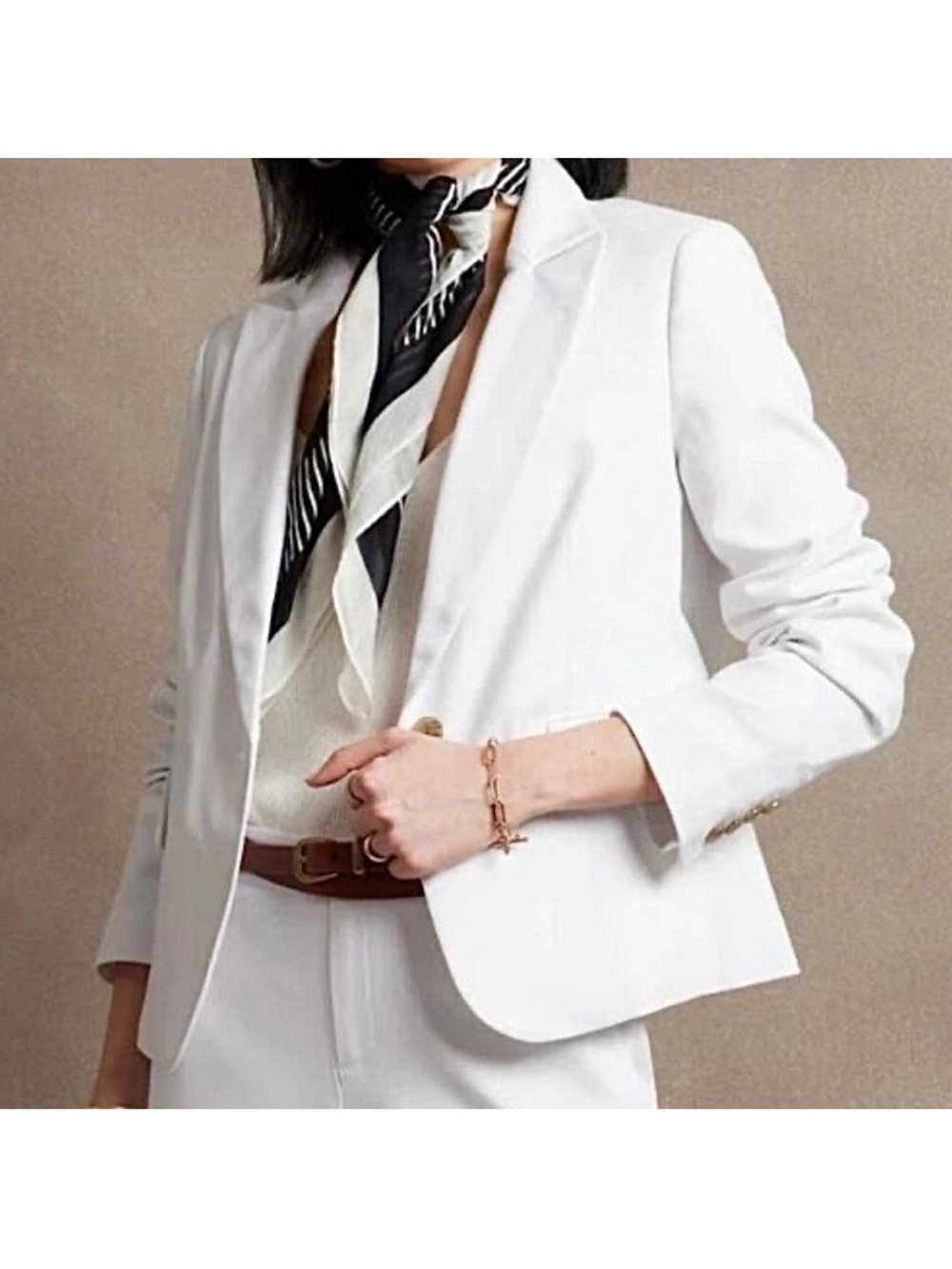 Banana Republic Herringbone Cutaway Blazer, White, Size 4P
